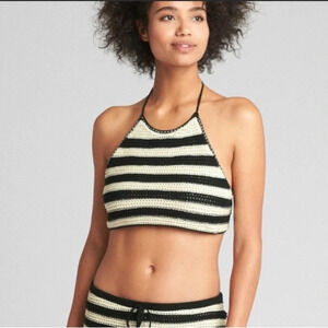 Gap Crochet Black & White Stripe Halter  Crop Top